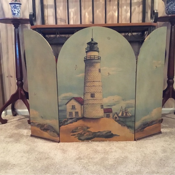 Vintage Antique Wood Fireplaces oil painted Screen - Picture 7 of 9